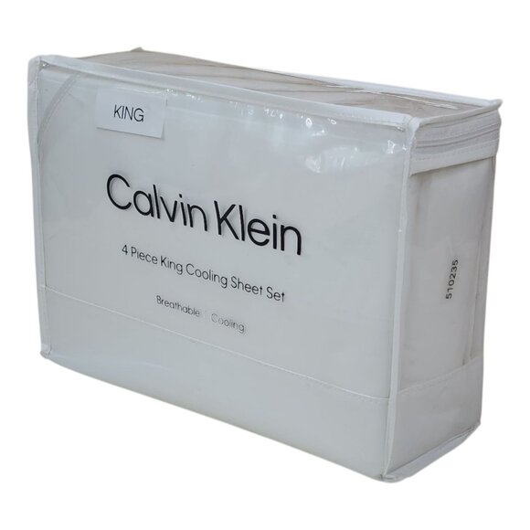 Calvin Klein 4 Piece King Cooling Sheet Set Breathable & Cooling White - Picture 8 of 8